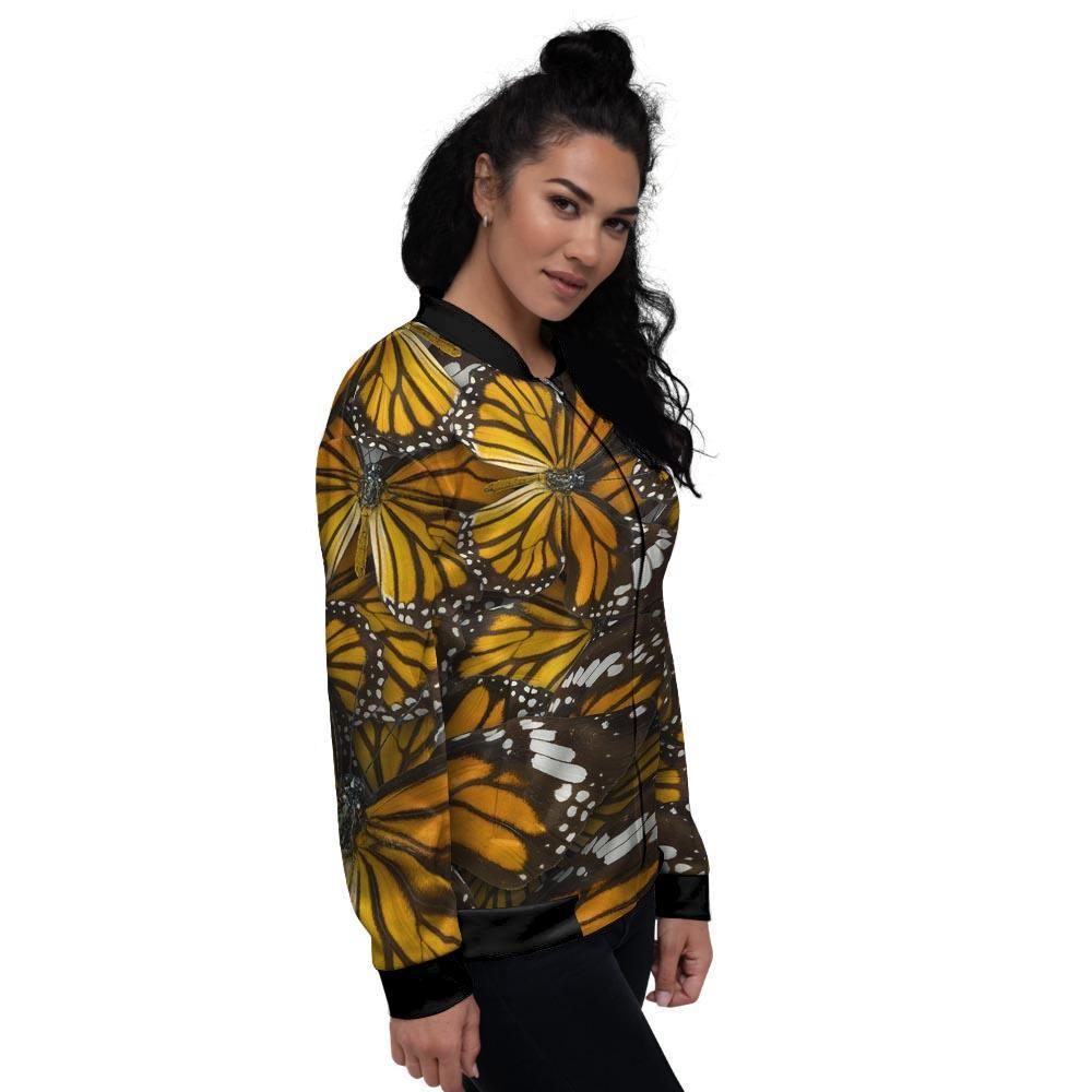 Monarch Butterfly Pattern Print Women's Bomber Jacket-grizzshop