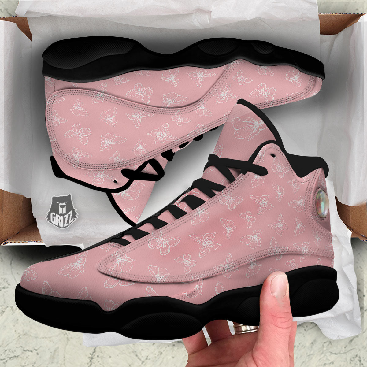 Monarch Butterfly Pink Print Pattern Black Basketball Shoes-grizzshop