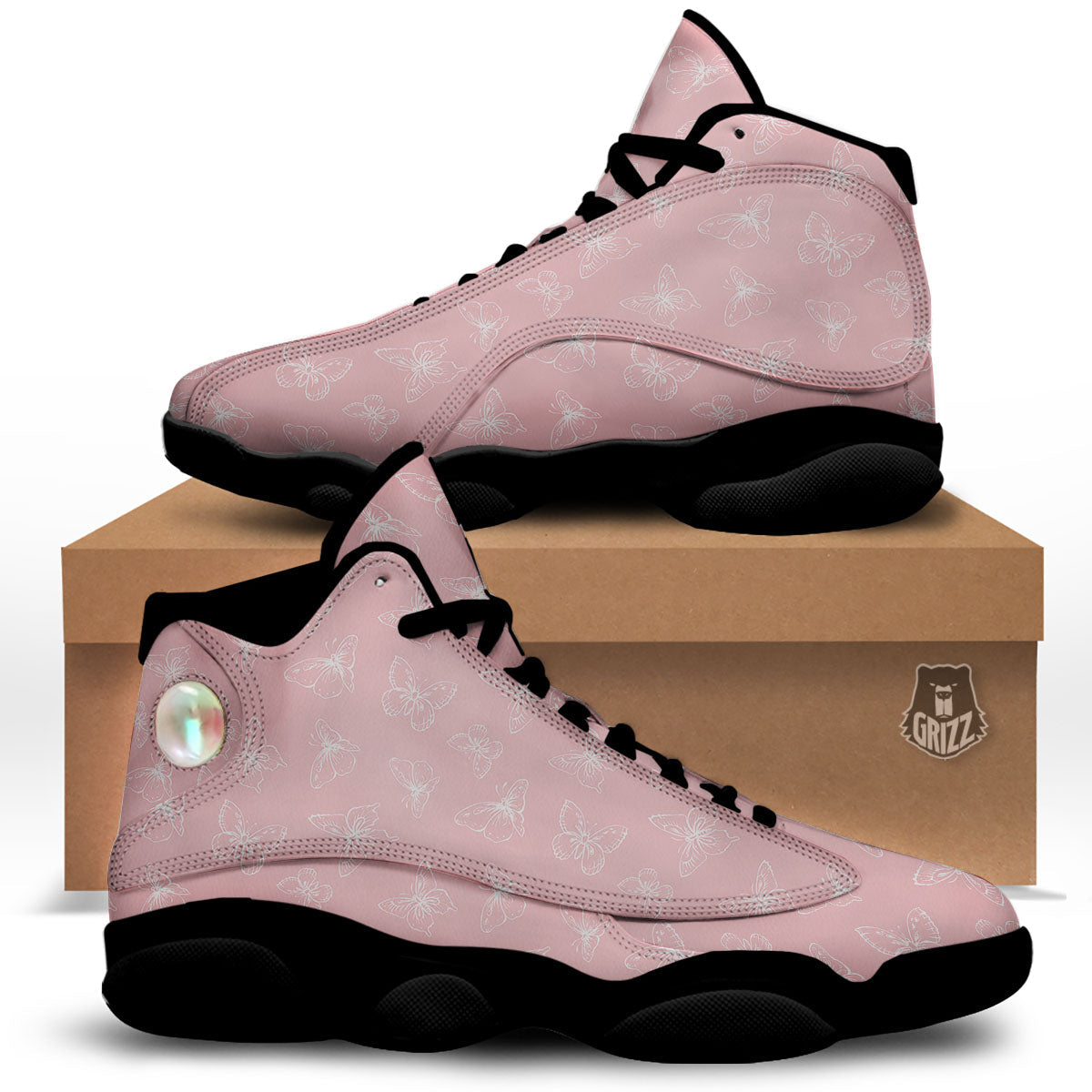 Monarch Butterfly Pink Print Pattern Black Basketball Shoes-grizzshop