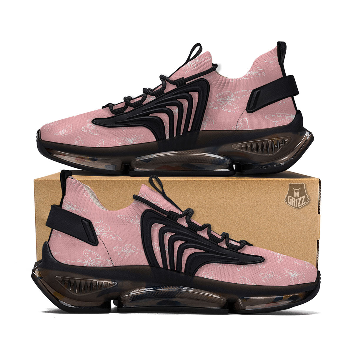 Monarch Butterfly Pink Print Pattern Black Gym Shoes-grizzshop