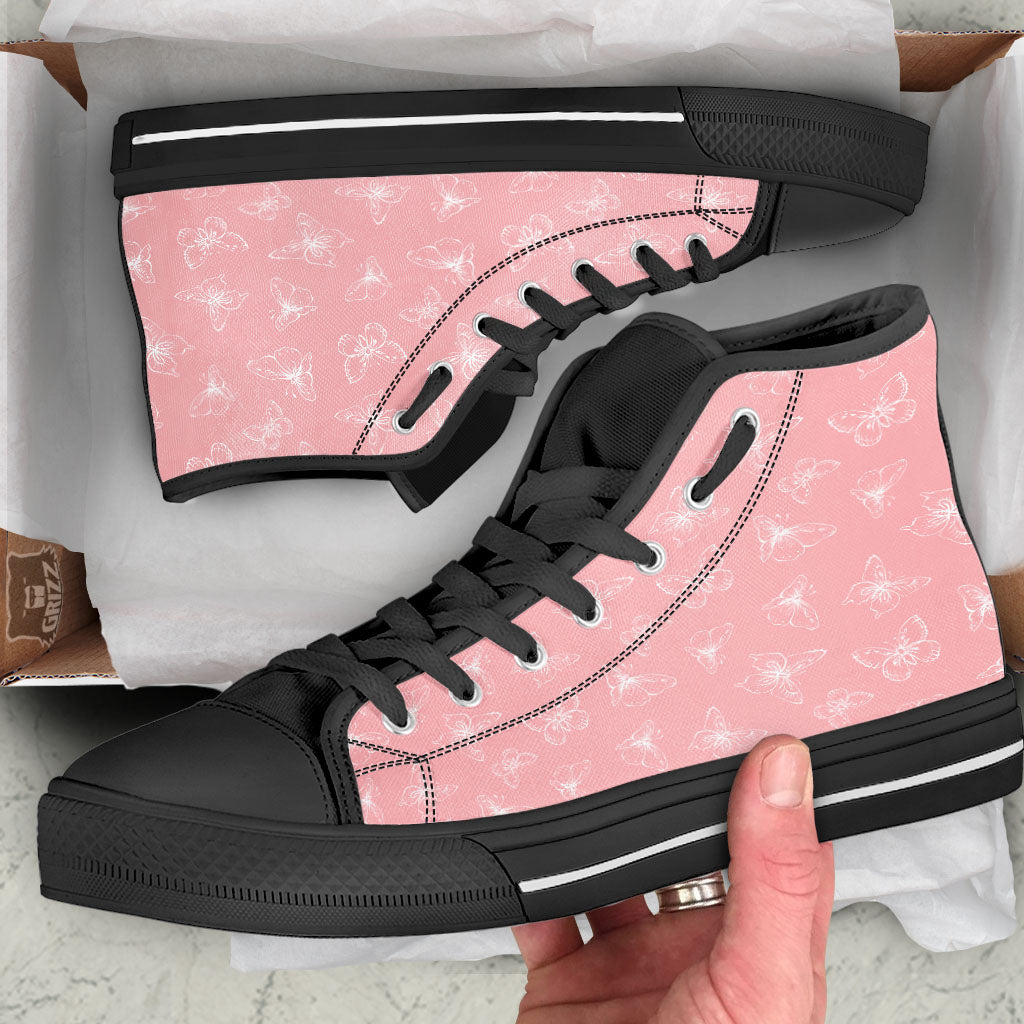 Monarch Butterfly Pink Print Pattern Black High Top Shoes-grizzshop