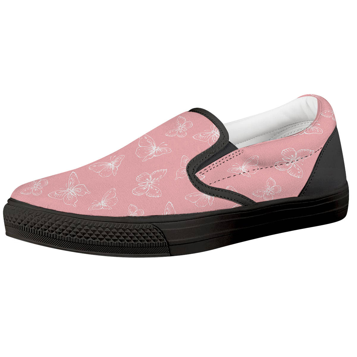 Monarch Butterfly Pink Print Pattern Black Slip On Shoes-grizzshop