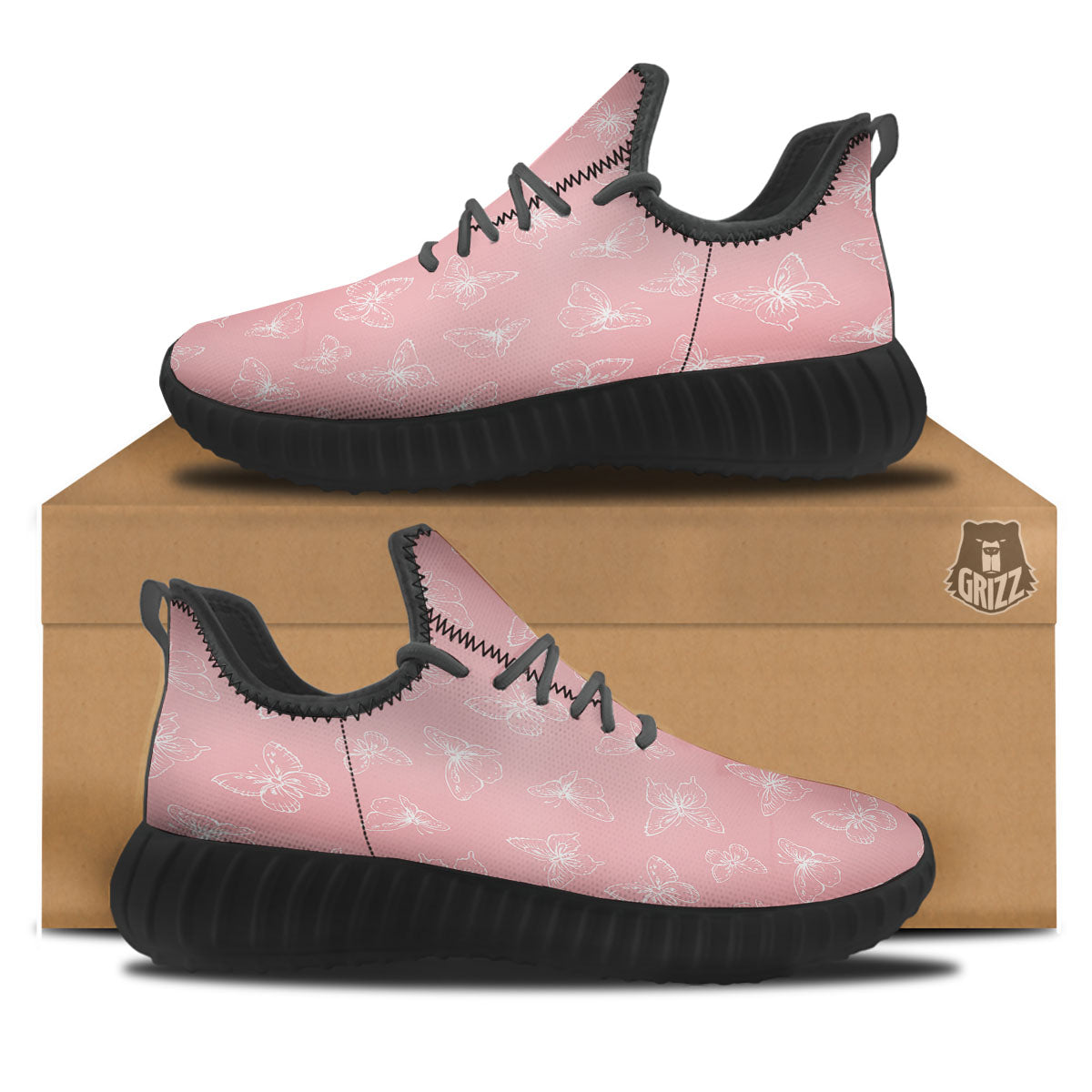 Monarch Butterfly Pink Print Pattern Black Walking Shoes-grizzshop