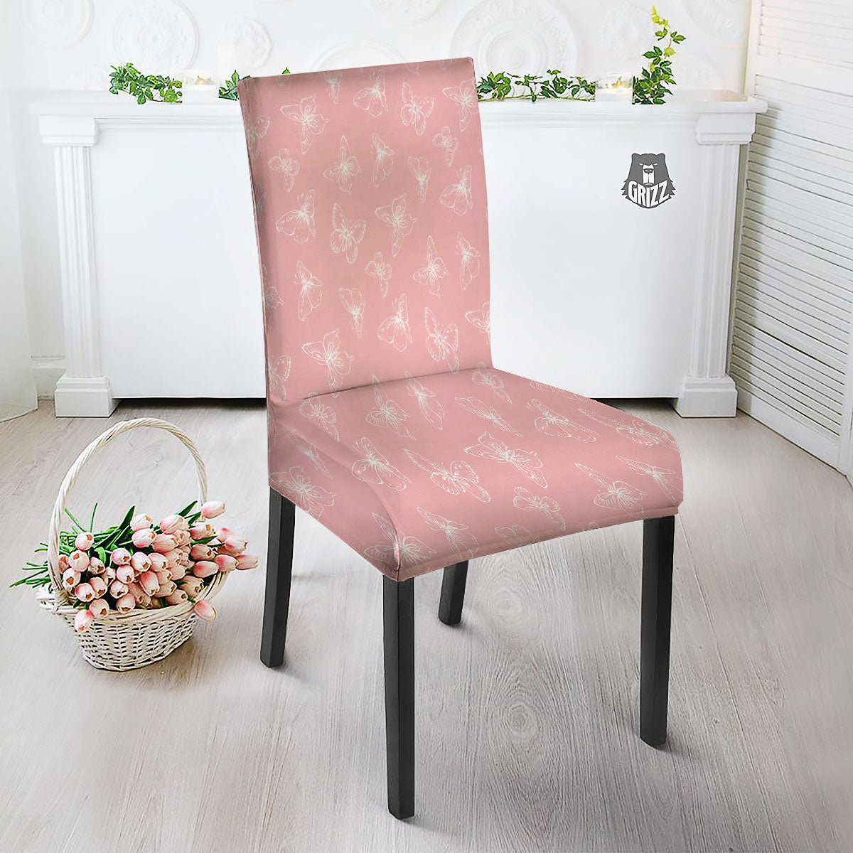 Monarch Butterfly Pink Print Pattern Dining Chair Slipcover-grizzshop