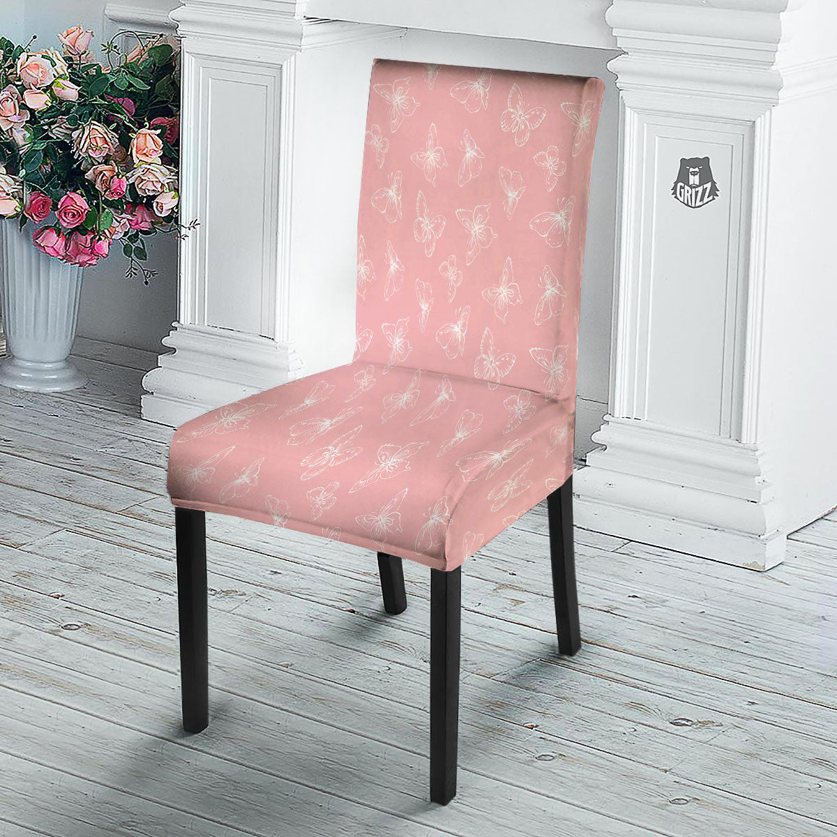 Monarch Butterfly Pink Print Pattern Dining Chair Slipcover-grizzshop