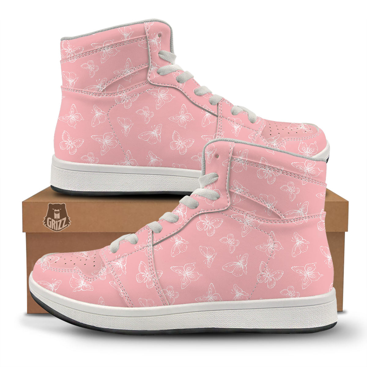 Monarch Butterfly Pink Print Pattern High Top Sneakers-grizzshop