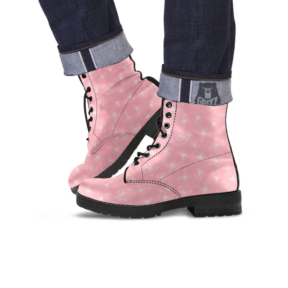 Monarch Butterfly Pink Print Pattern Leather Boots-grizzshop