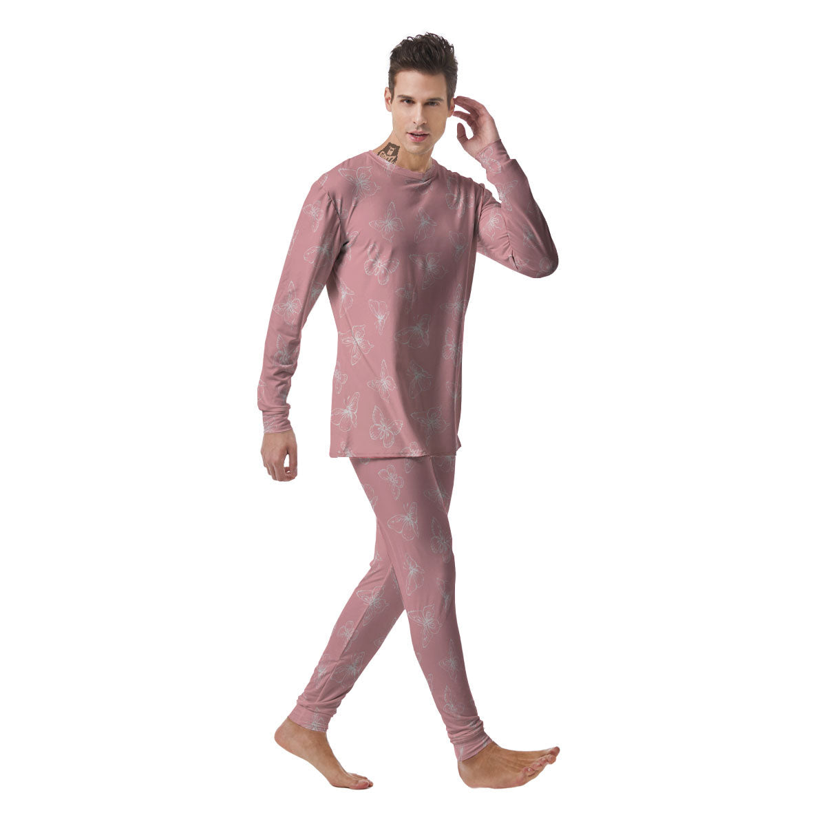 Monarch Butterfly Pink Print Pattern Men's Pajamas-grizzshop
