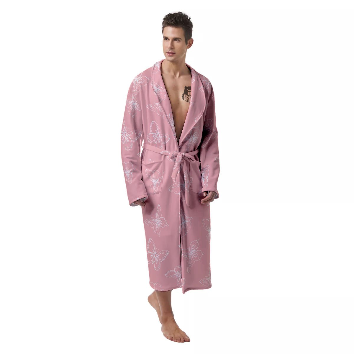 Monarch Butterfly Pink Print Pattern Men's Robe-grizzshop