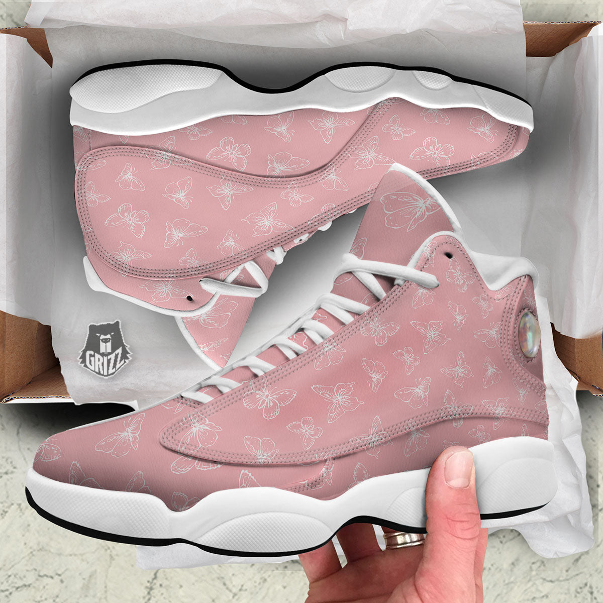 Monarch Butterfly Pink Print Pattern White Basketball Shoes-grizzshop