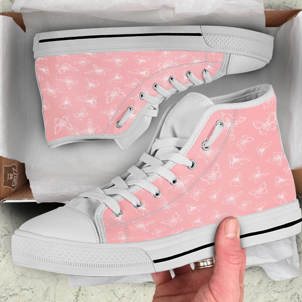 Monarch Butterfly Pink Print Pattern White High Top Shoes-grizzshop