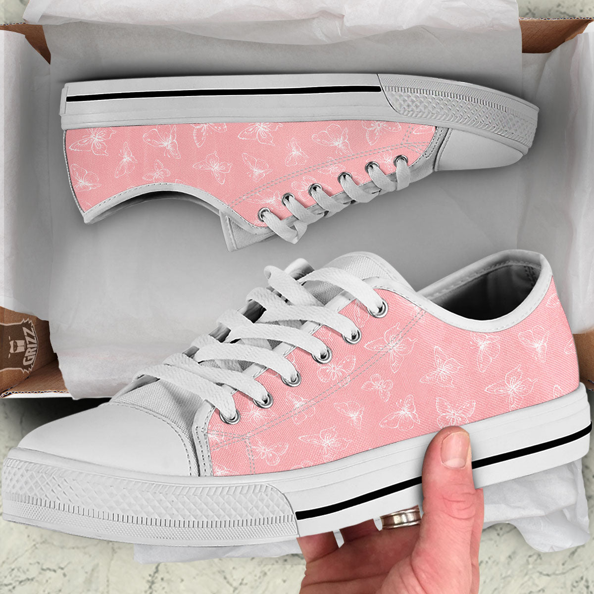 Monarch Butterfly Pink Print Pattern White Low Top Shoes-grizzshop