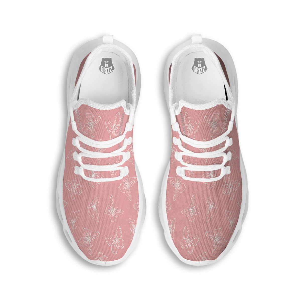 Monarch Butterfly Pink Print Pattern White Running Shoes-grizzshop