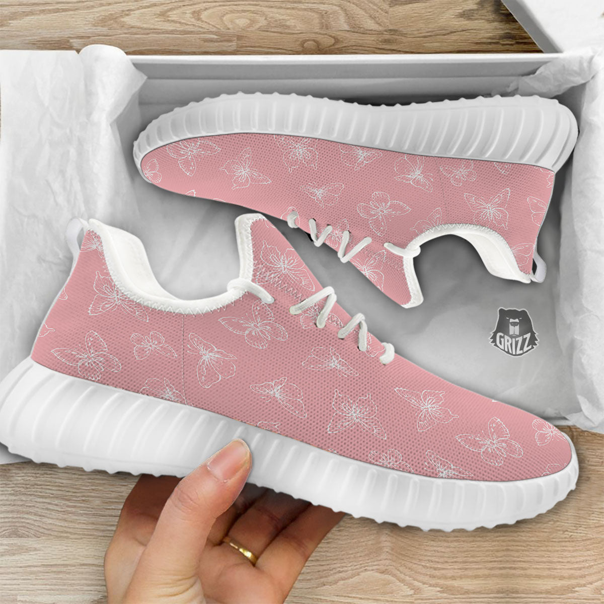 Monarch Butterfly Pink Print Pattern White Walking Shoes-grizzshop