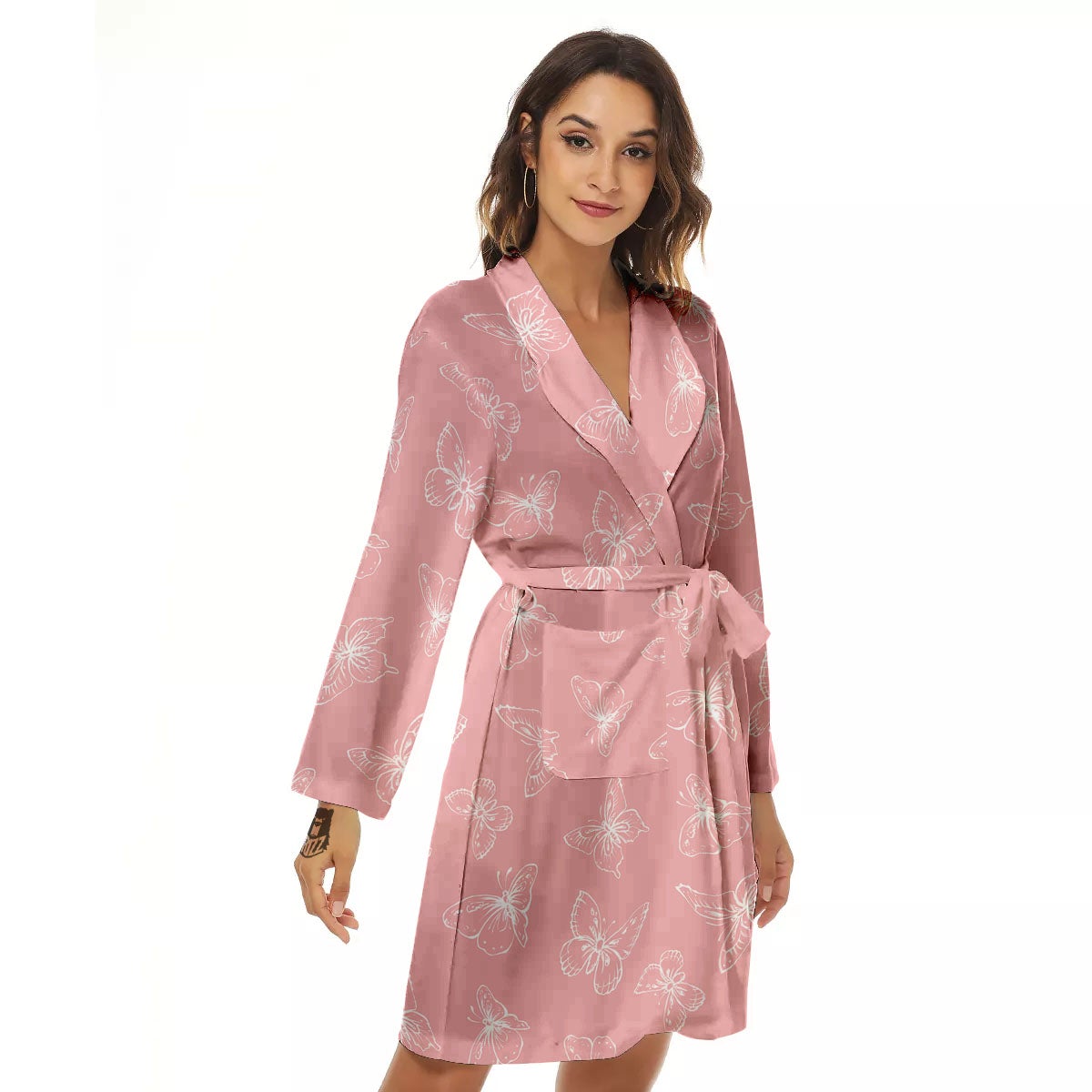 Monarch Butterfly Pink Print Pattern Women's Robe-grizzshop