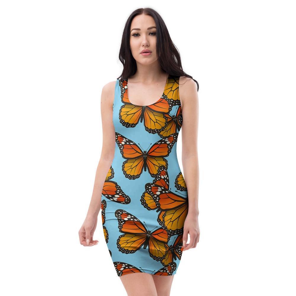 Monarch Butterfly Print Bodycon Dress-grizzshop