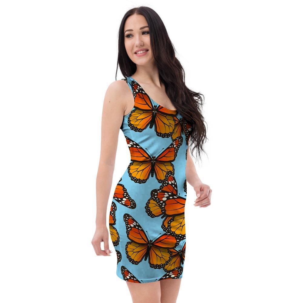 Monarch Butterfly Print Bodycon Dress-grizzshop