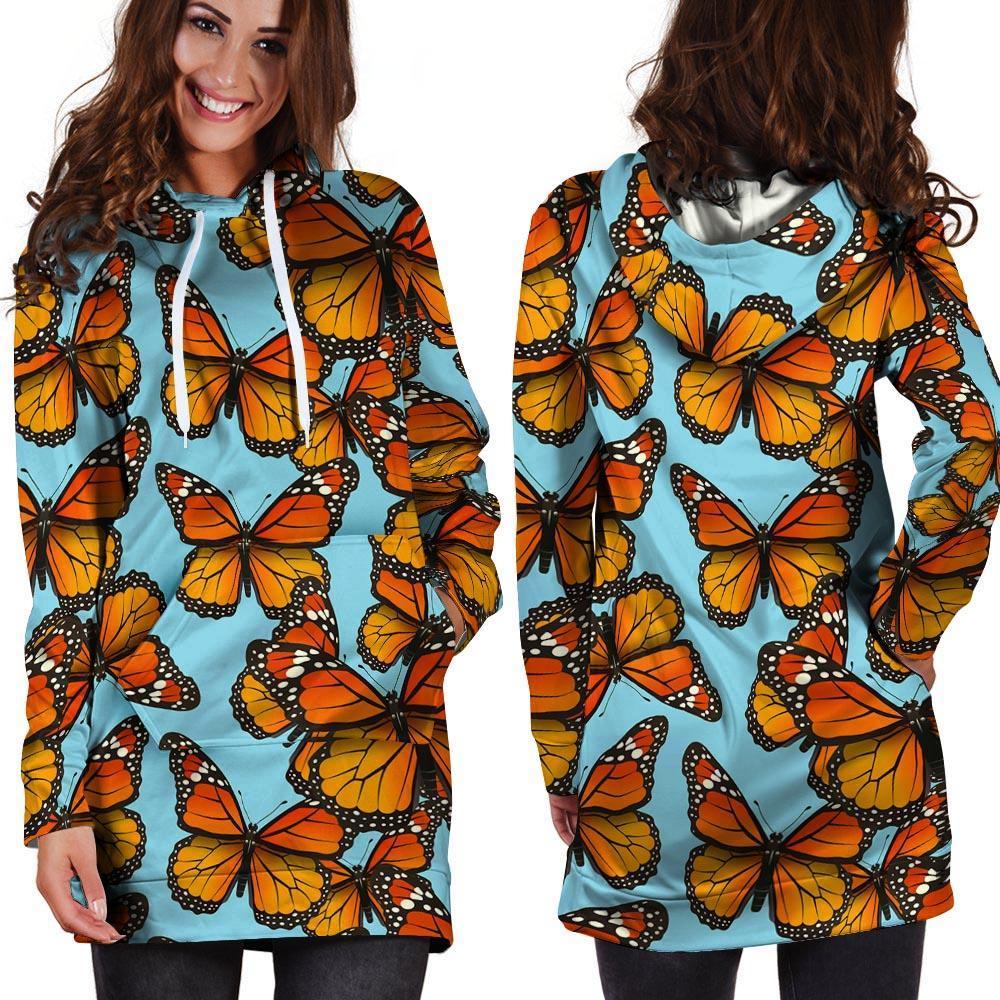 Monarch Butterfly Print Hoodie Dress-grizzshop