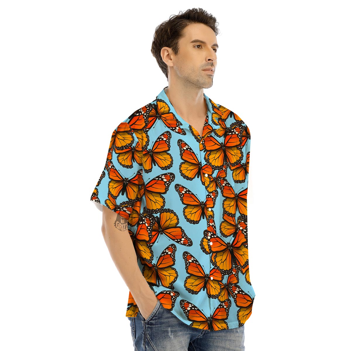Monarch Butterfly Print Men’s Hawaiian Shirt-grizzshop