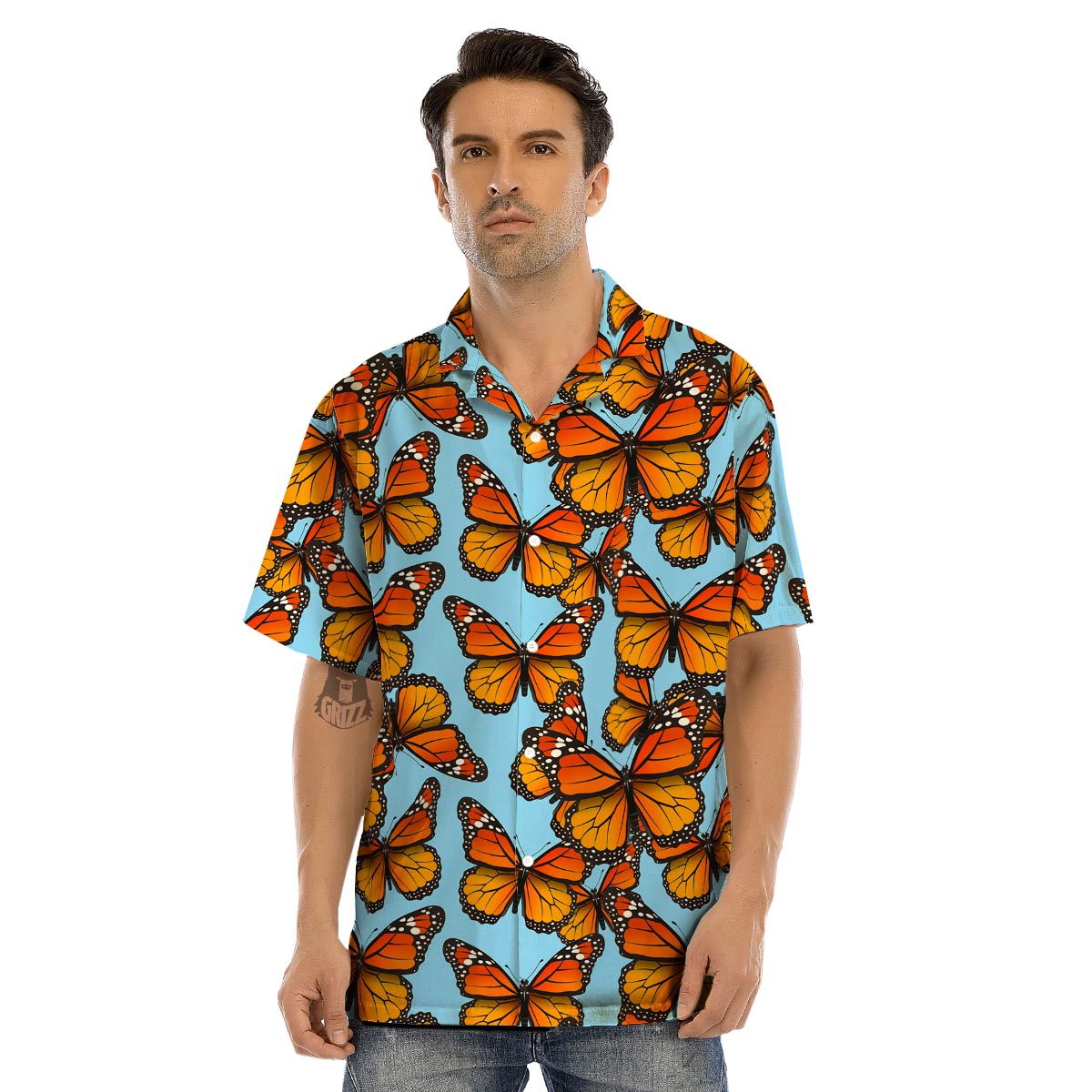 Monarch Butterfly Print Men’s Hawaiian Shirt-grizzshop