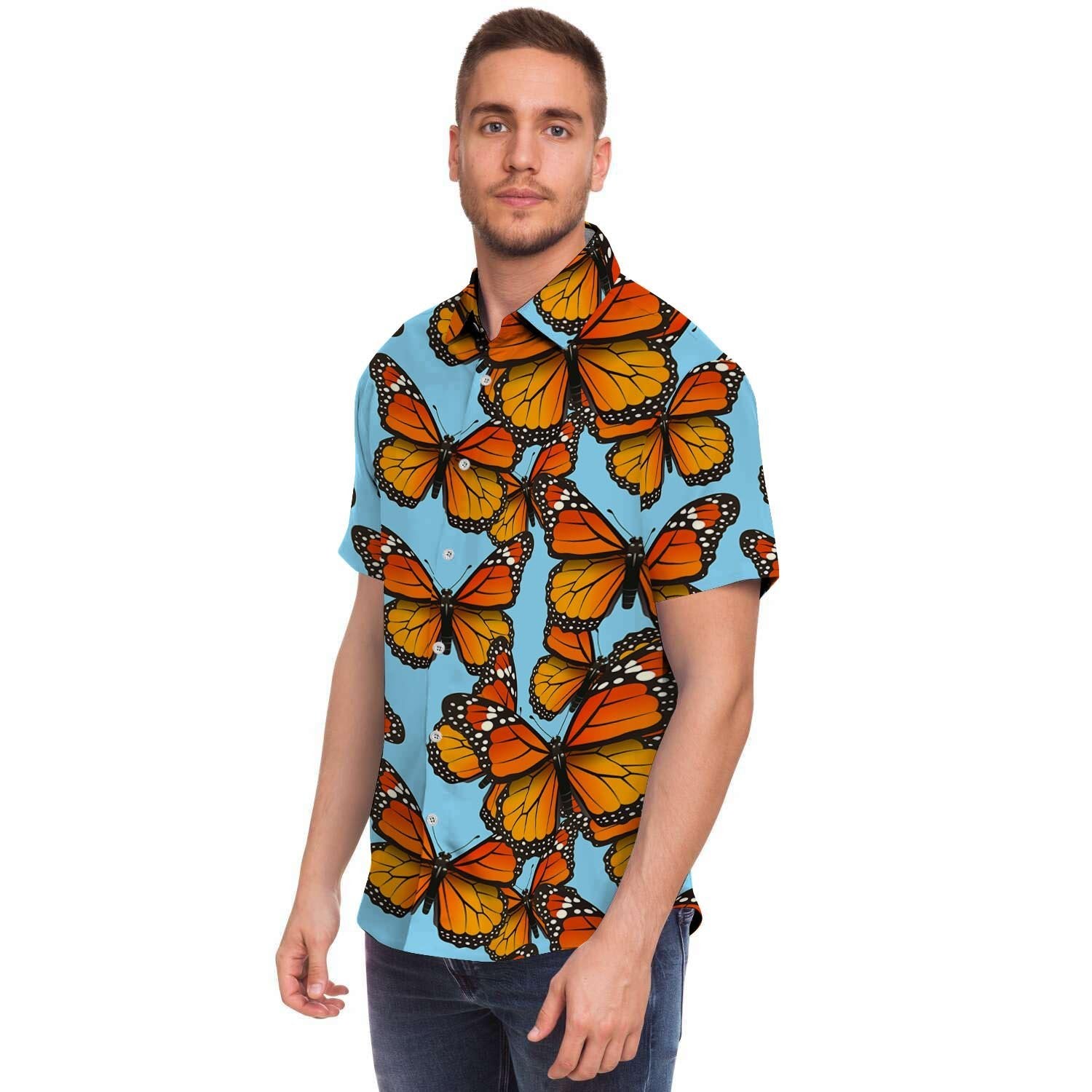 Monarch Butterfly Print Men's Short Sleeve Shirt-grizzshop