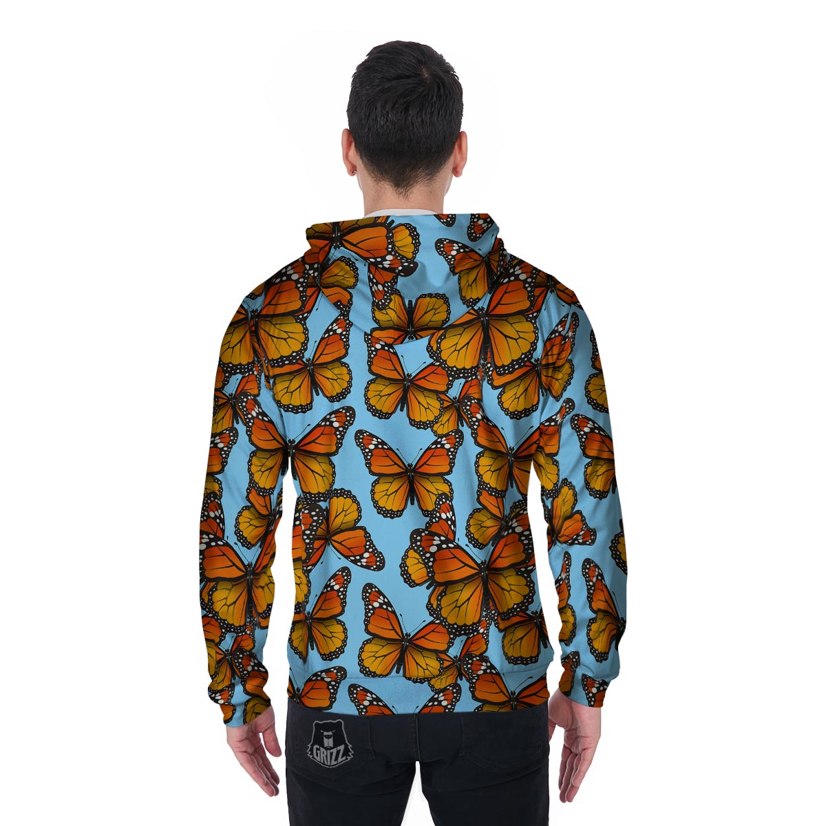 Monarch Butterfly Print Men's Zip Up Hoodie-grizzshop