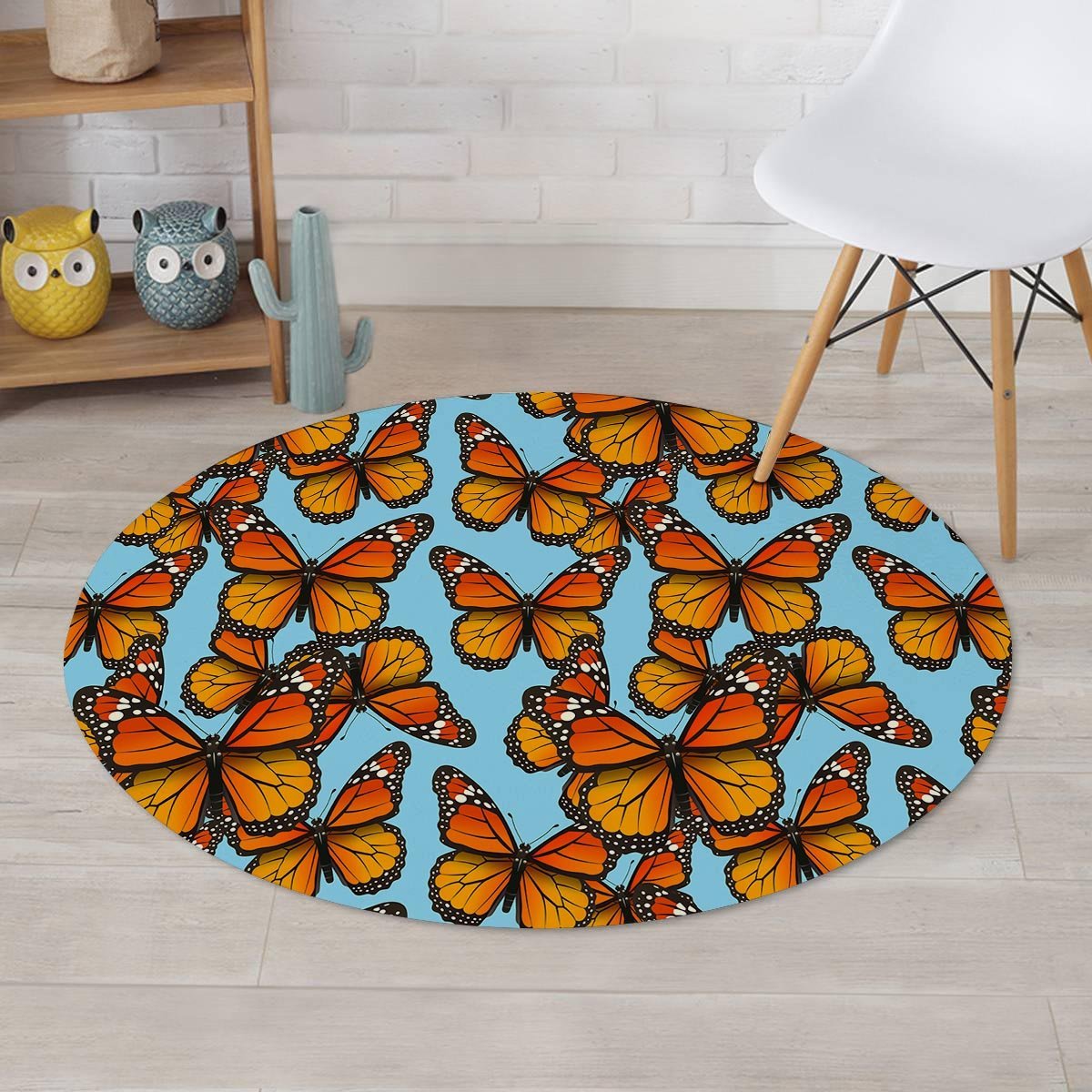 Monarch Butterfly Print Round Rug-grizzshop