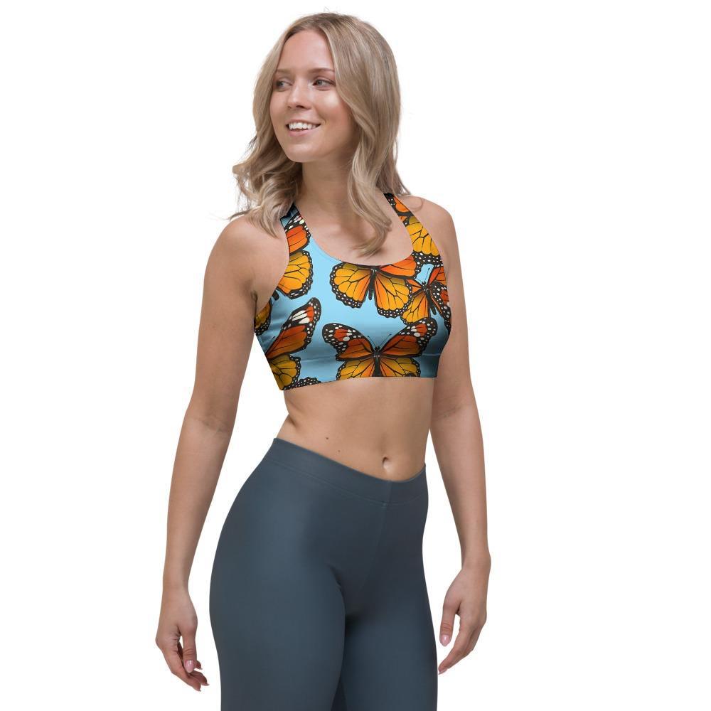 Monarch Butterfly Print Sports Bra-grizzshop