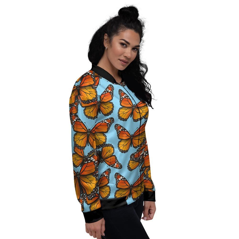 Monarch Butterfly Print Women's Bomber Jacket-grizzshop