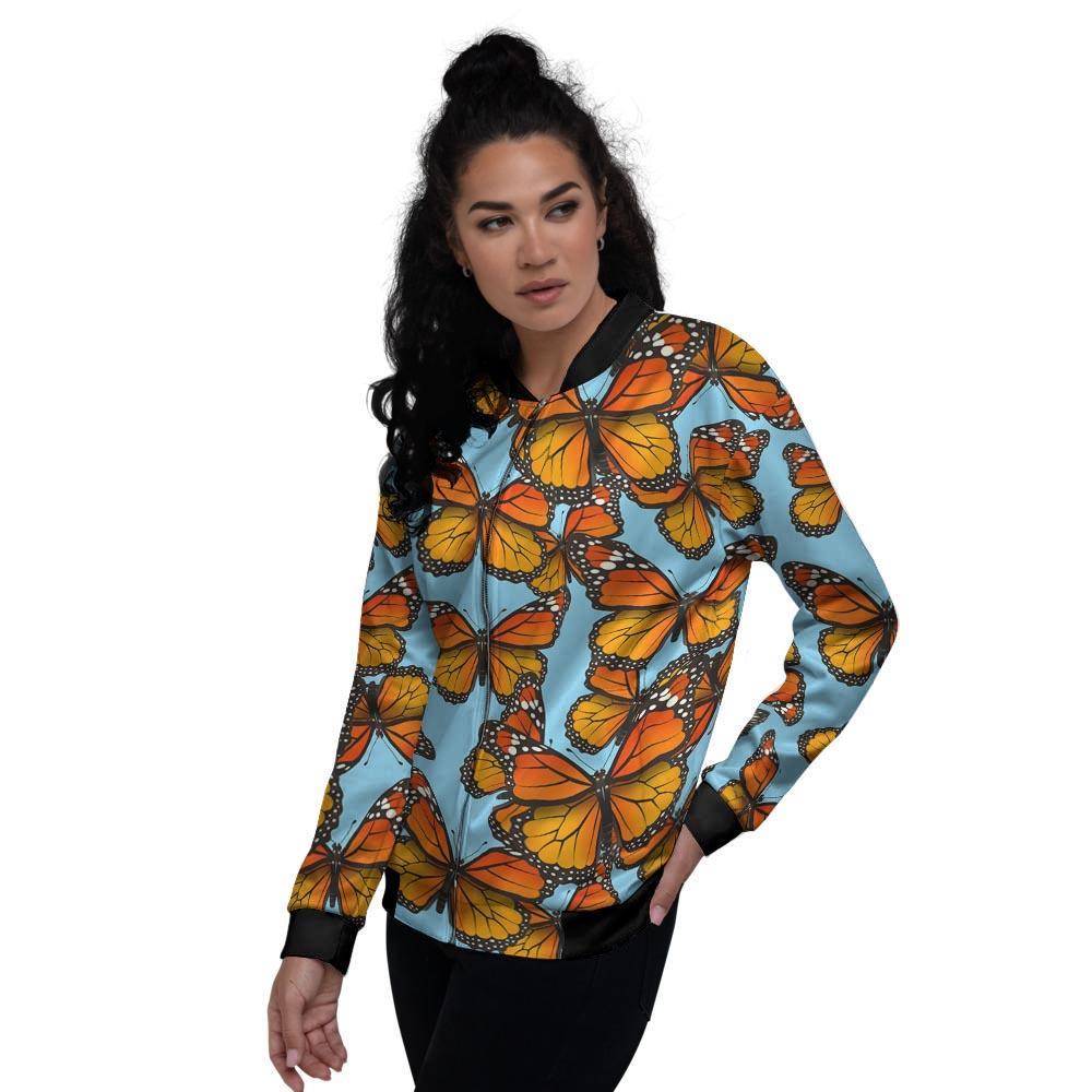 Monarch Butterfly Print Women's Bomber Jacket-grizzshop