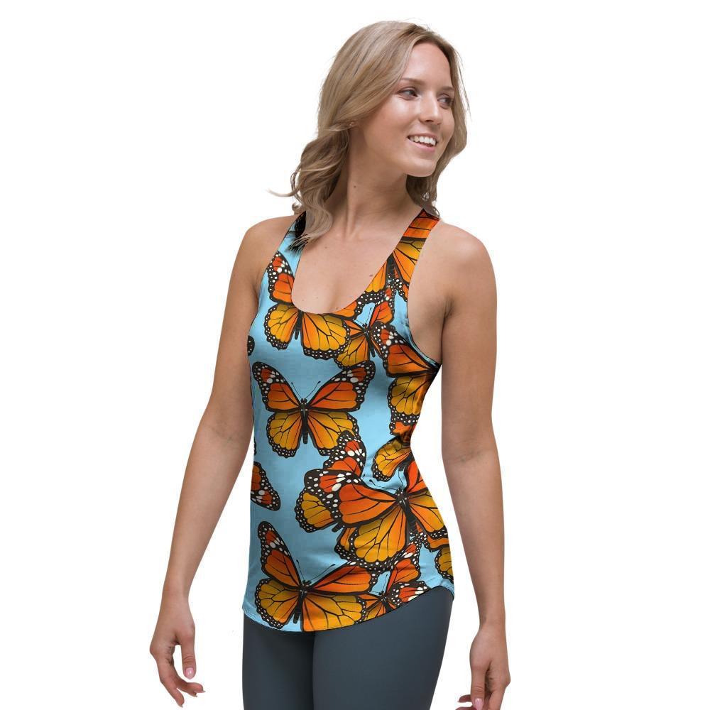 Monarch Butterfly Print Women's Racerback Tank Top-grizzshop
