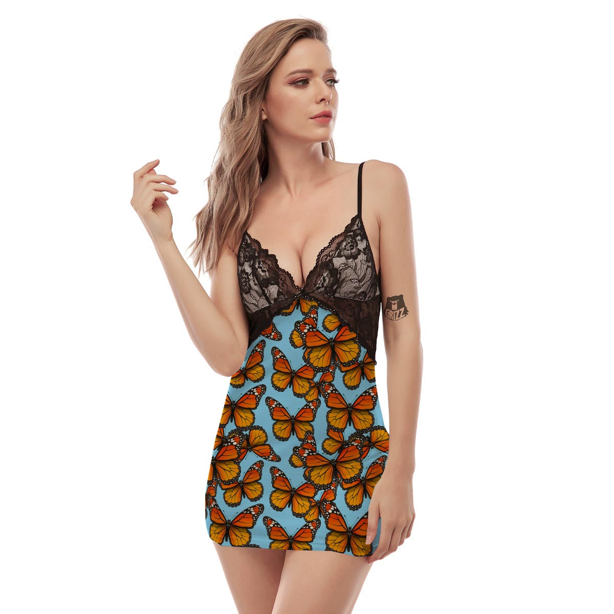 Monarch Butterfly Print Women's Sexy Night Dress-grizzshop