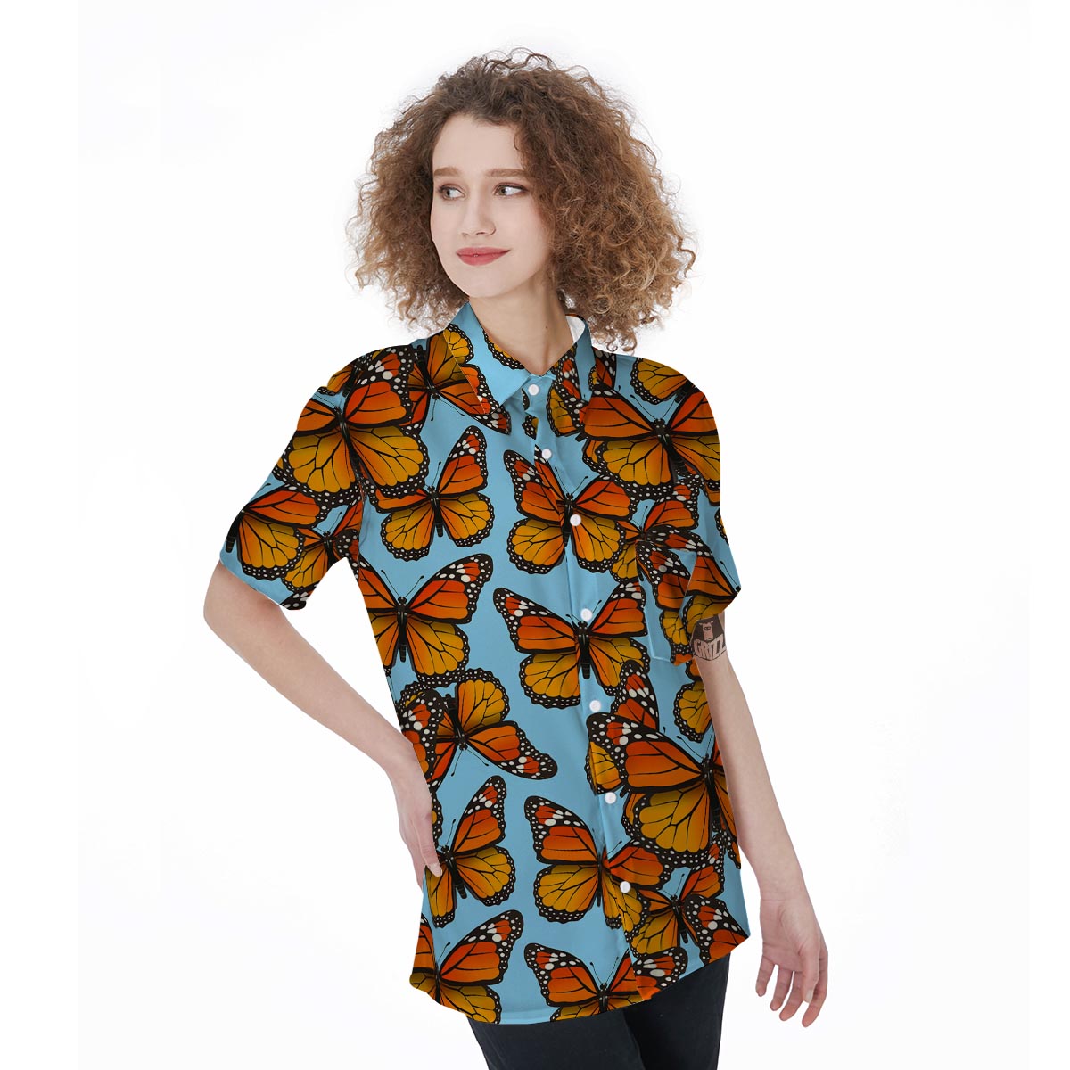 Monarch Butterfly Print Women's Short Sleeve Shirts-grizzshop