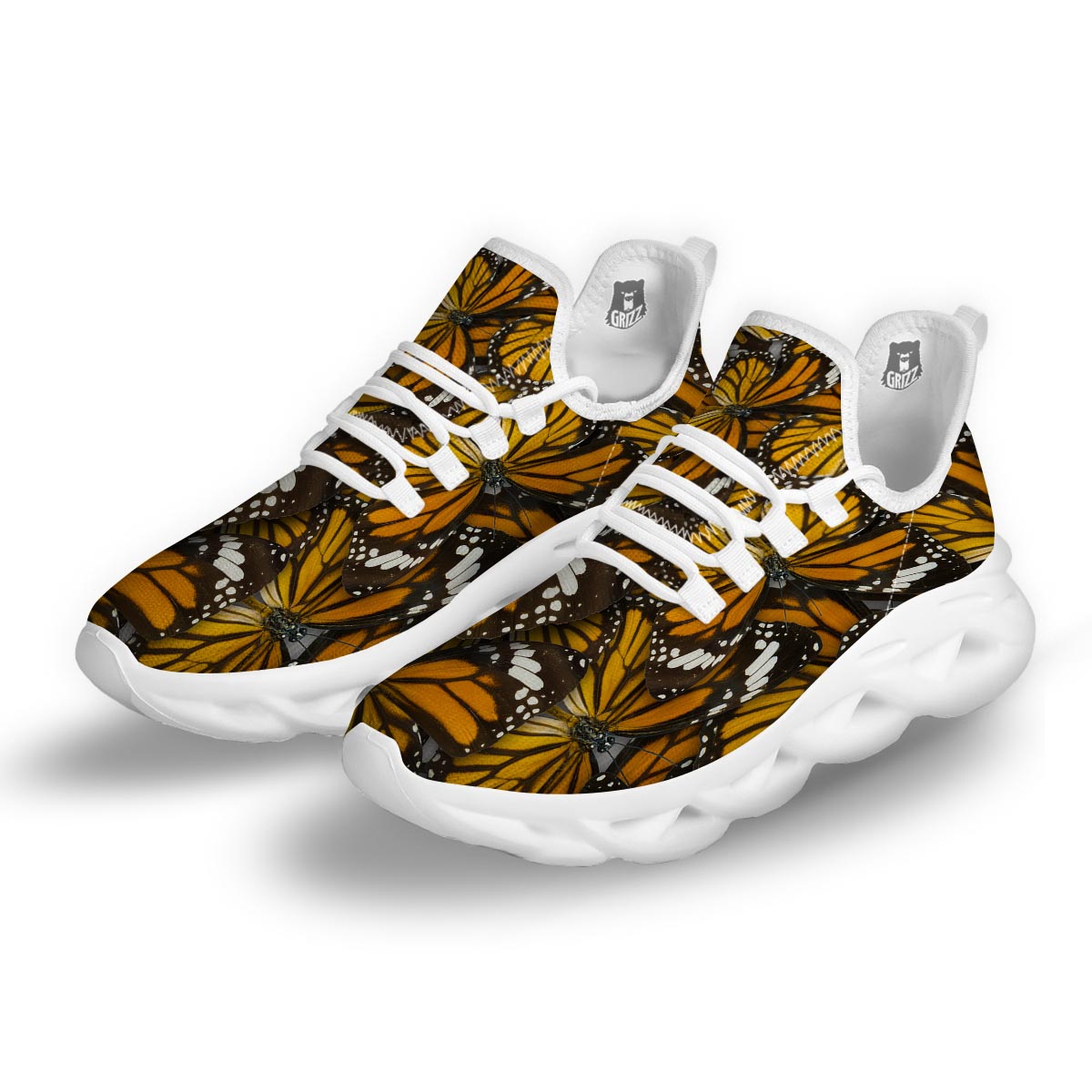 Monarch Butterfly White Running Shoes-grizzshop