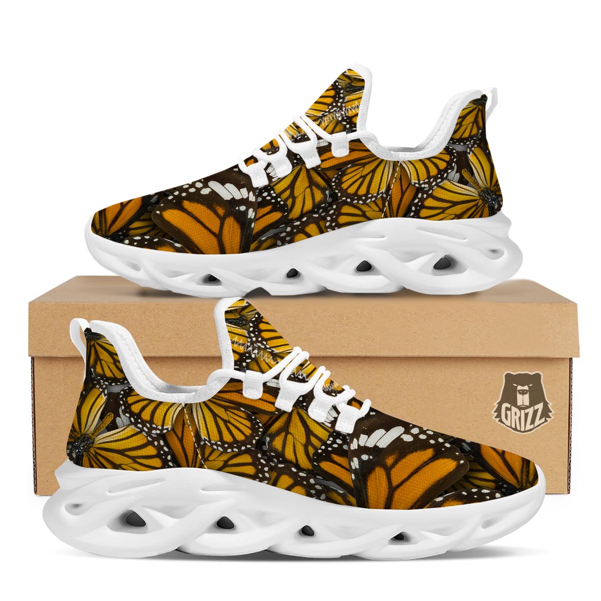 Monarch Butterfly White Running Shoes-grizzshop