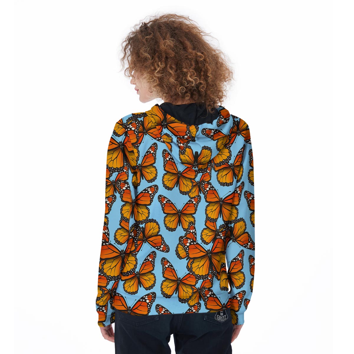 Monarch Butterfly Print Women's Zip Up Hoodie-grizzshop