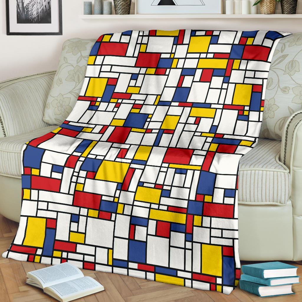 Mondrian Pattern Print Blanket-grizzshop
