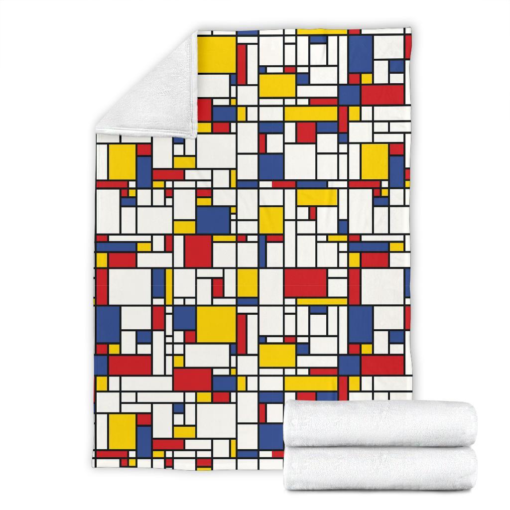 Mondrian Pattern Print Blanket-grizzshop
