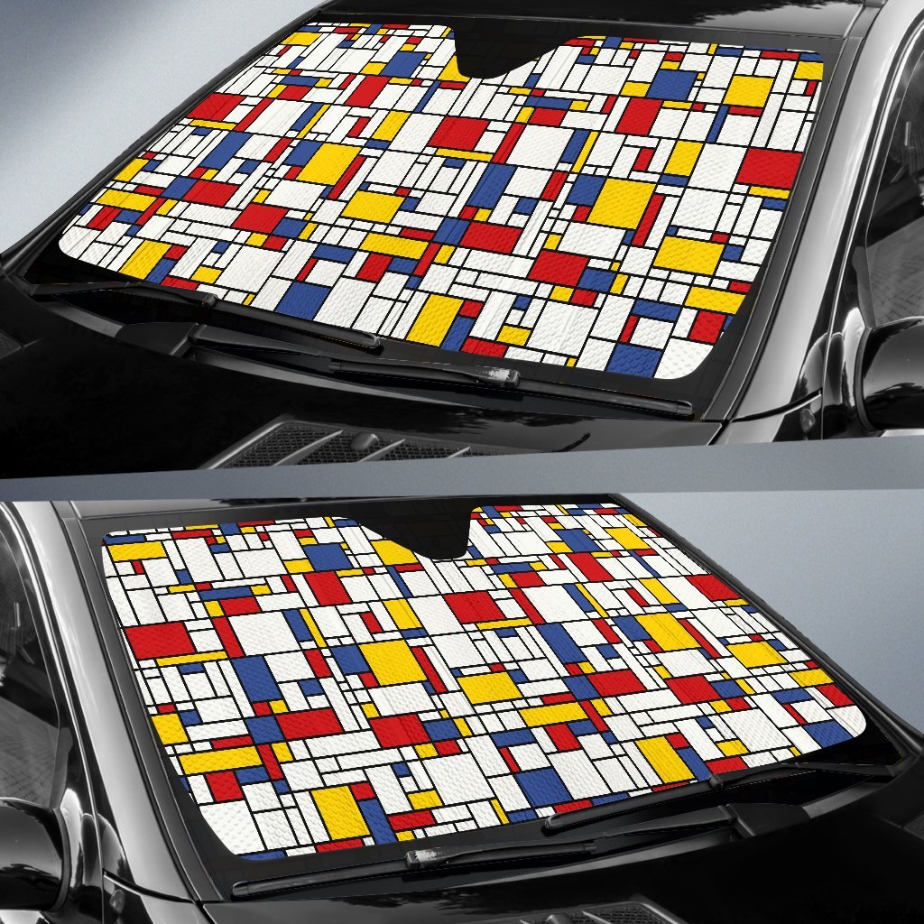 Mondrian Pattern Print Car Sun Shade-grizzshop