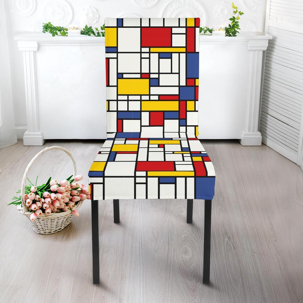 Mondrian Pattern Print Chair Cover-grizzshop