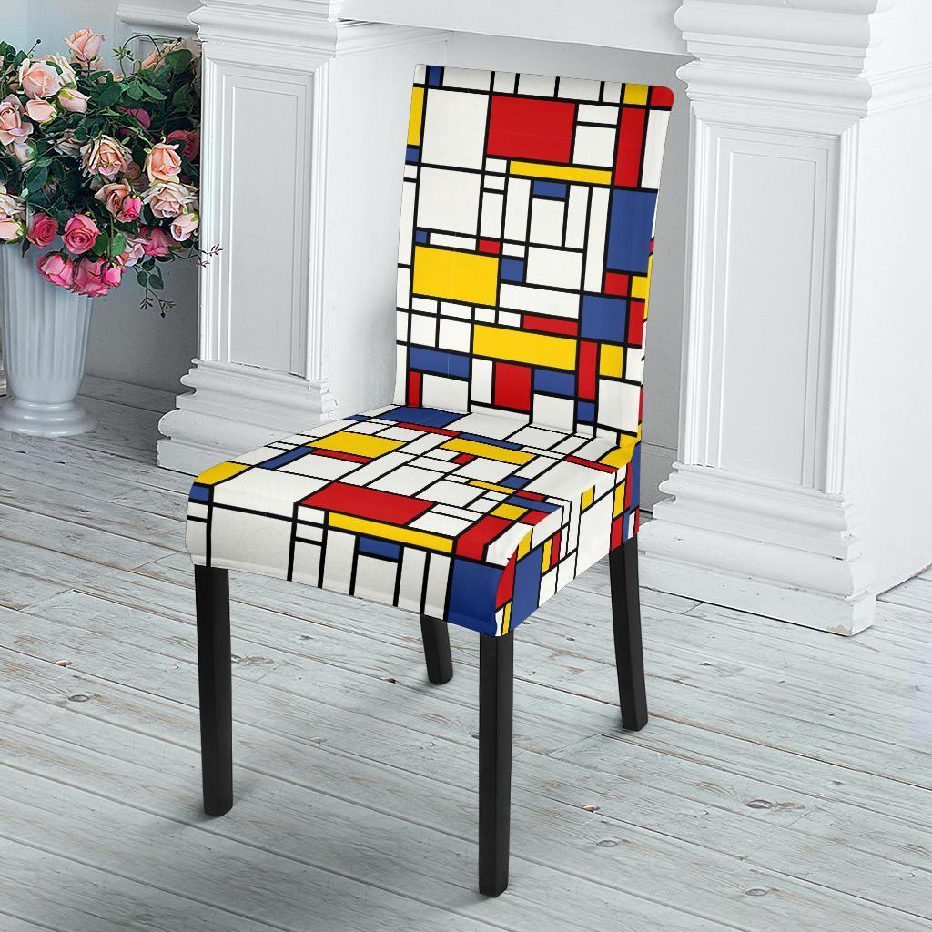 Mondrian Pattern Print Chair Cover-grizzshop