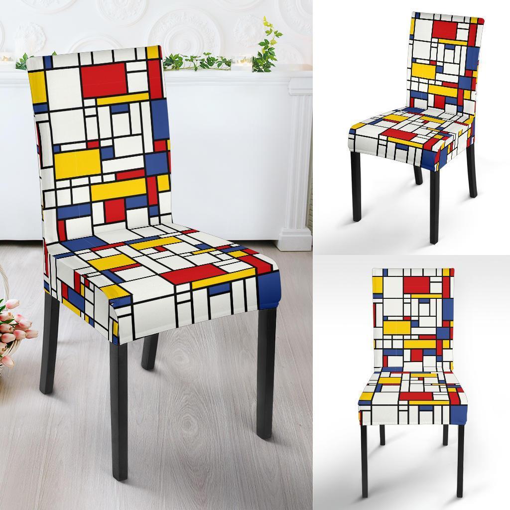 Mondrian Pattern Print Chair Cover-grizzshop