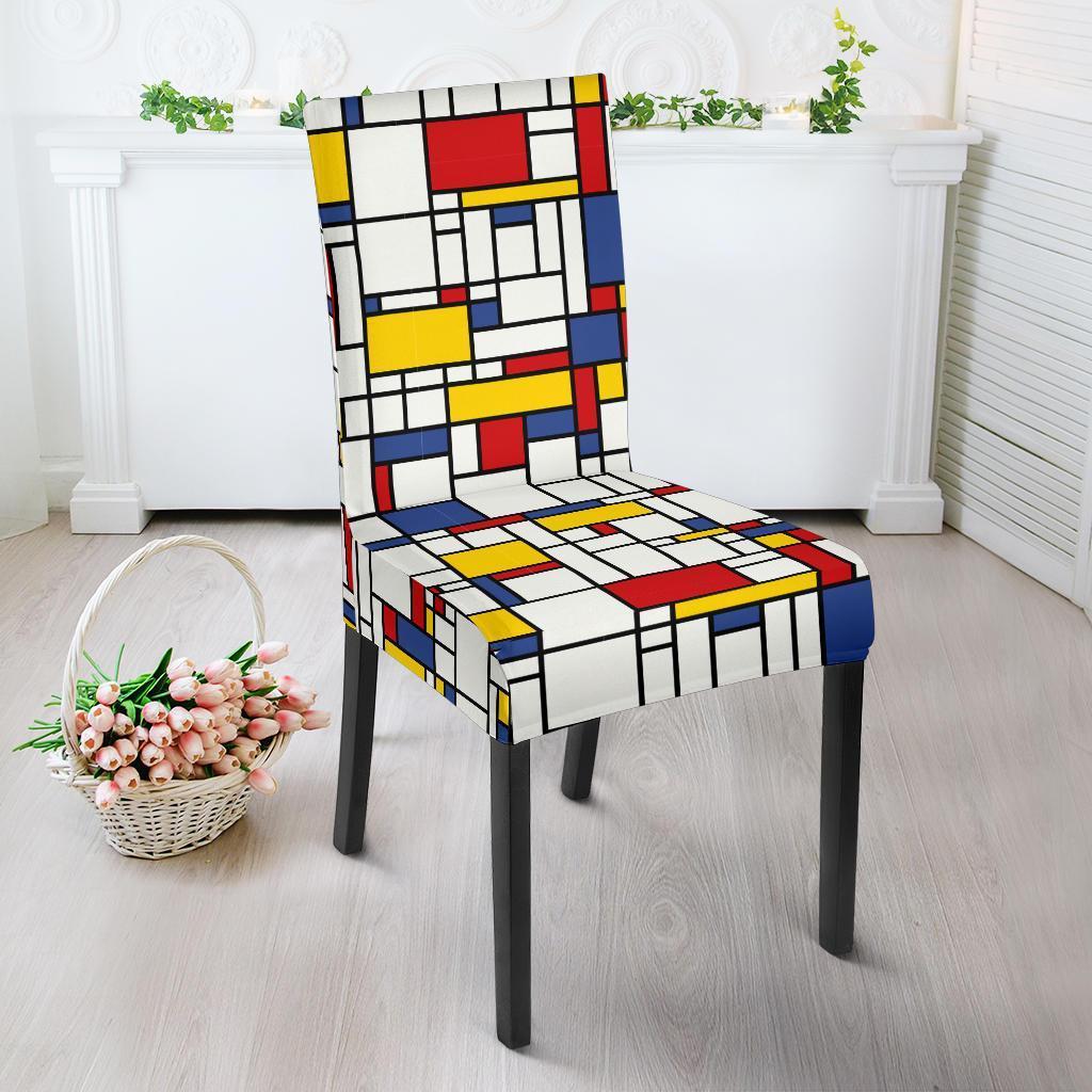 Mondrian Pattern Print Chair Cover-grizzshop