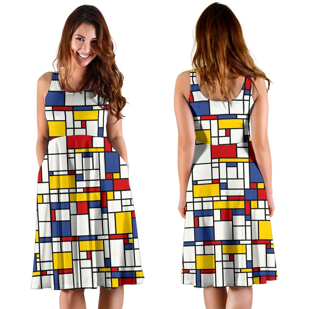 Mondrian Pattern Print Dress-grizzshop