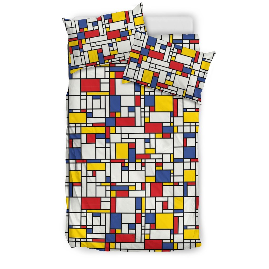 Mondrian Pattern Print Duvet Cover Bedding Set-grizzshop