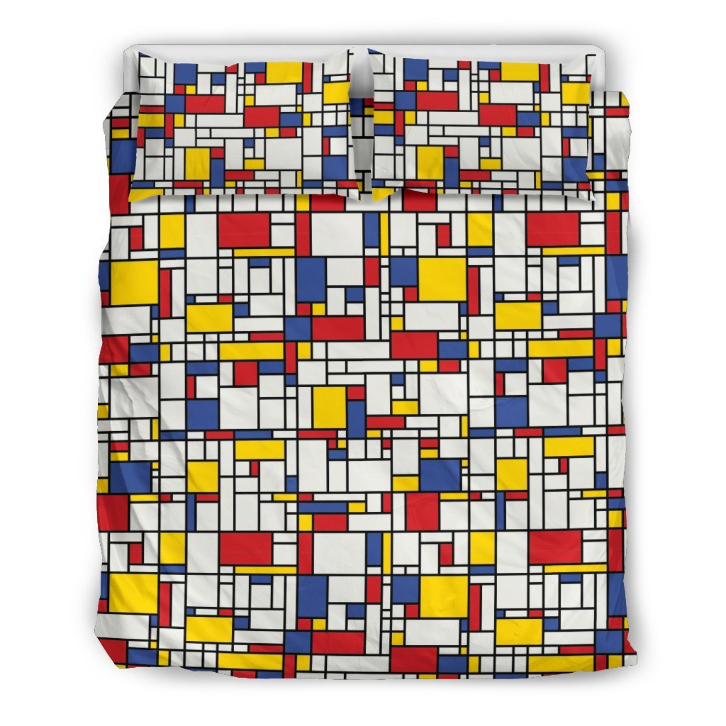 Mondrian Pattern Print Duvet Cover Bedding Set-grizzshop