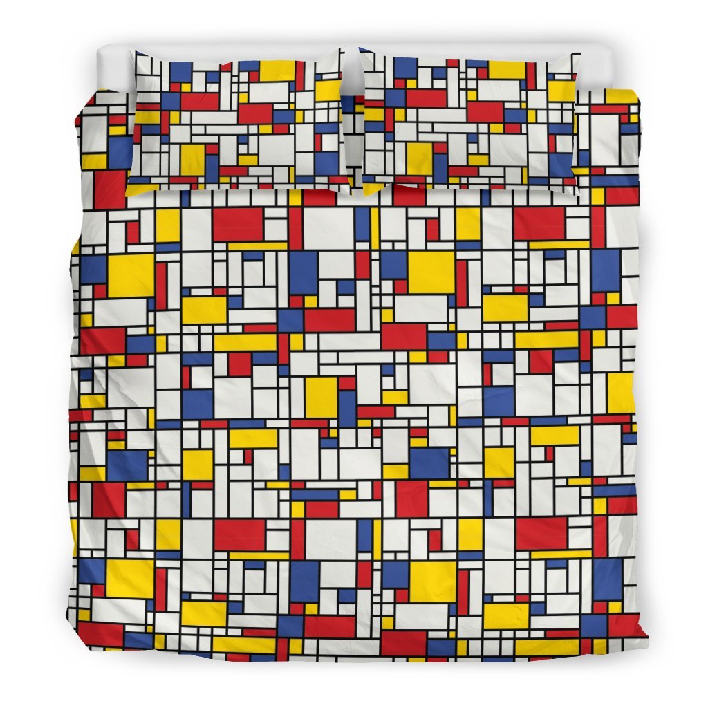 Mondrian Pattern Print Duvet Cover Bedding Set-grizzshop