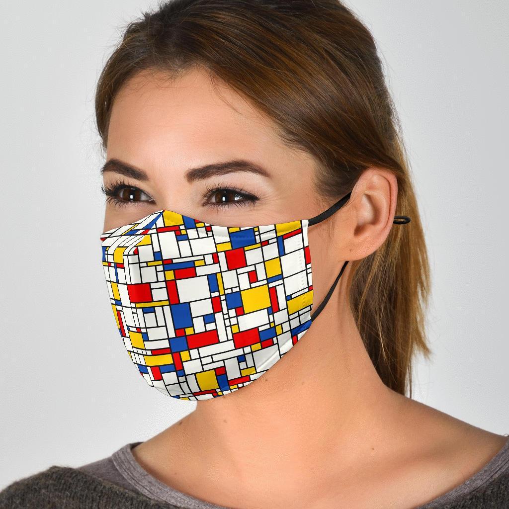 Mondrian Pattern Print Face Mask-grizzshop