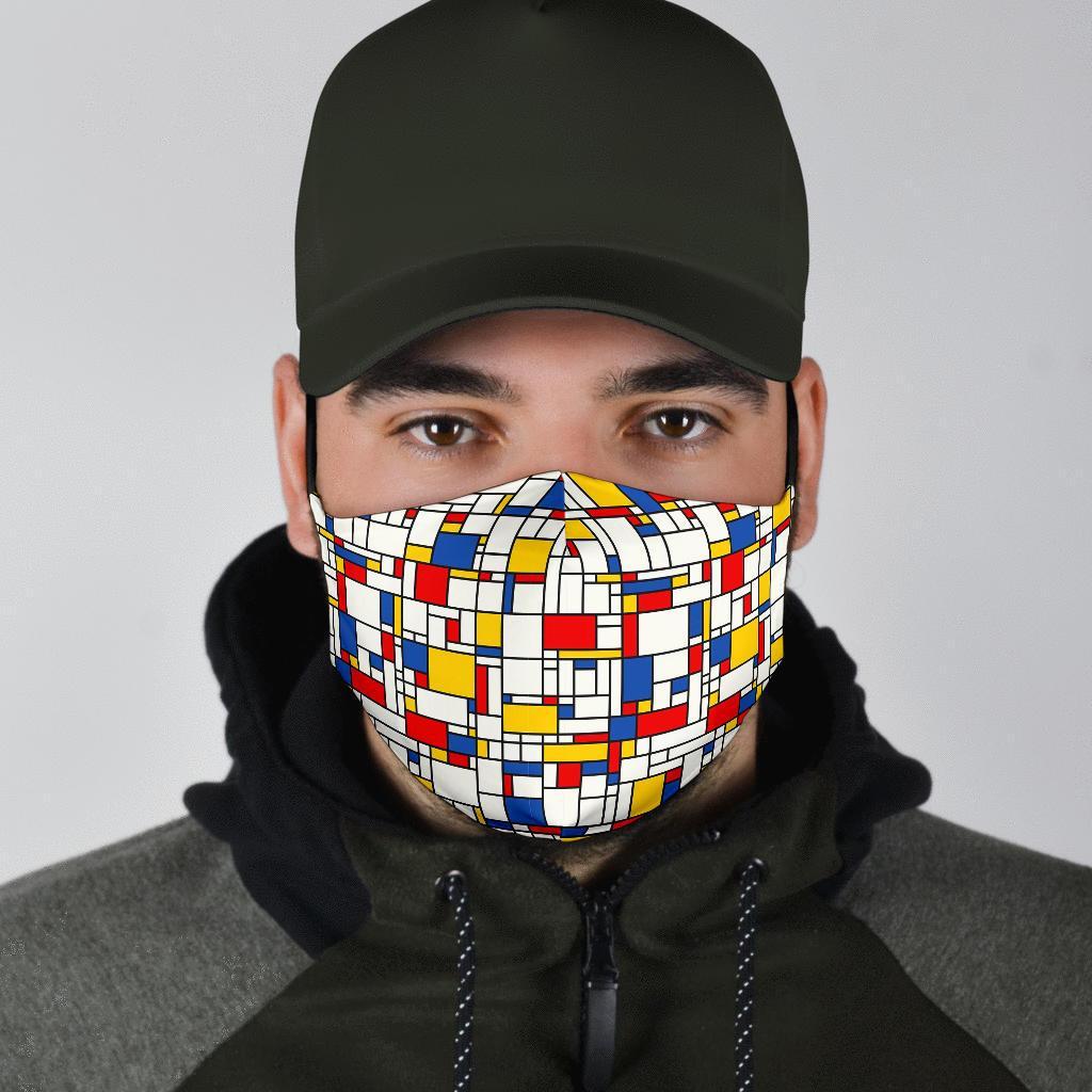 Mondrian Pattern Print Face Mask-grizzshop