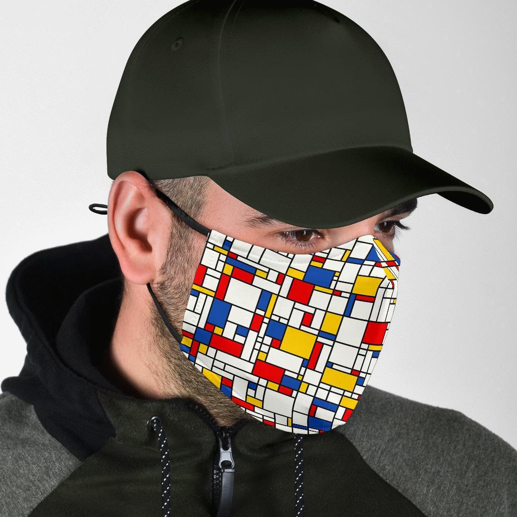 Mondrian Pattern Print Face Mask-grizzshop